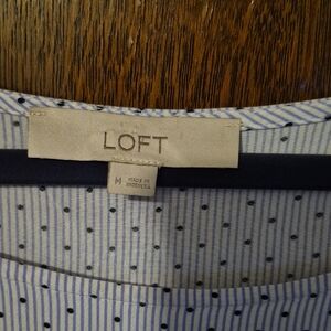 LOFT Navy and White Striped Blouse